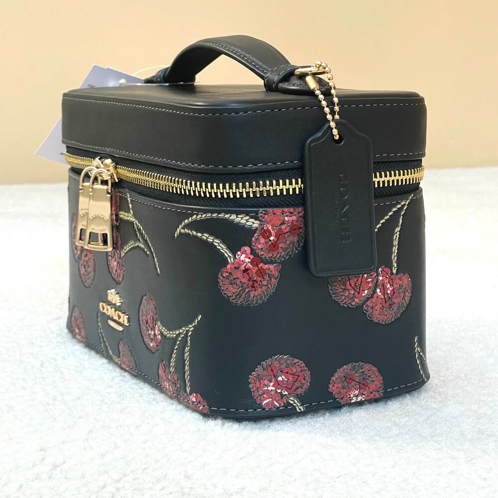 Coach CDC13 Black Cherry Print Cosmetic Makeup Travel Case - Picture 7 of 13